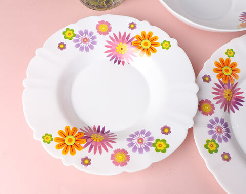 round opal dinnerware plates set with flower decal for kitchen sales