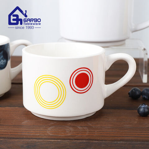 OEM Printed colored coffee ceramic mug with handle 7oz volume handgrip stoneware tea cup 