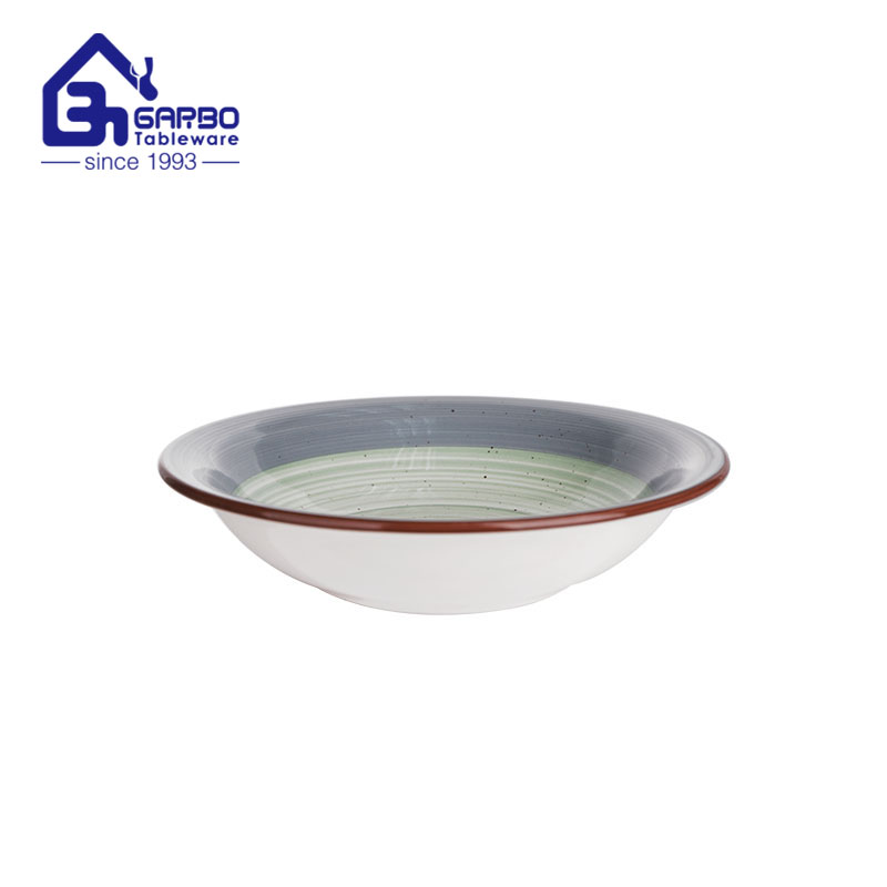 7 inch green glazed surface soup bowl with inner printing factory in China