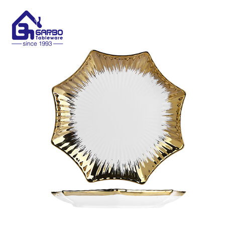 10.04-inch gold plating porcelain bowl with boat shape for decoration