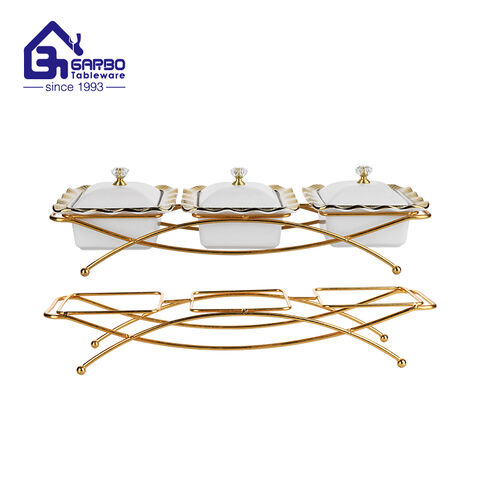 10.04-inch gold plating porcelain bowl with boat shape for decoration