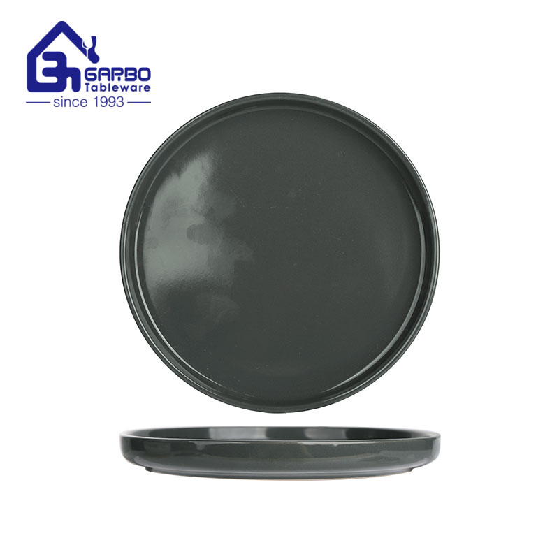 daily use 8.0-inch green stoneware flat plate round-shaped ceramic side dish ceramic tableware in China