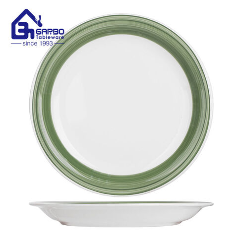 daily use 8.0-inch green stoneware flat plate round-shaped ceramic side dish ceramic tableware in China