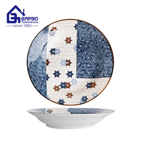 Hot sale 9 inch porcelain soup plate with printing design