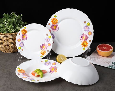 Home tableware restaurant OEM decor 10.5inch flat serving plate opal glass with wide board