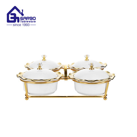 Golden Plated porcelain plate with flower shape for wholesale