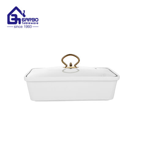 10.55 inch rectangle Reinforced Porcelain casserole with lid for sale