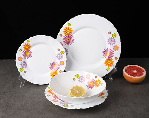 Wholesales opal glassware dinner set with flower printing