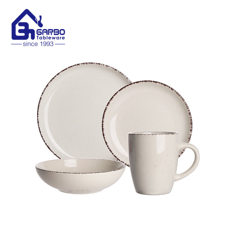 16pcs Beige color stoneware dinner set with brown rim factory from China