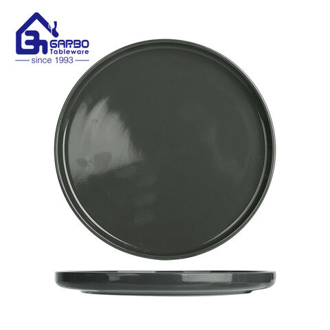 Simple retro dark green stoneware plate round shaped ceramic plate dish microwave safe 
