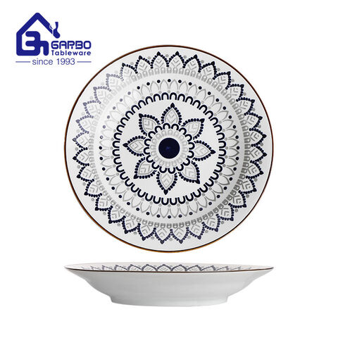 8 inch printing stoneware soup bowl with outwall color glazed factory in China