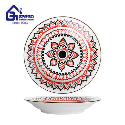 8 inch printing stoneware soup bowl with outwall color glazed factory in China