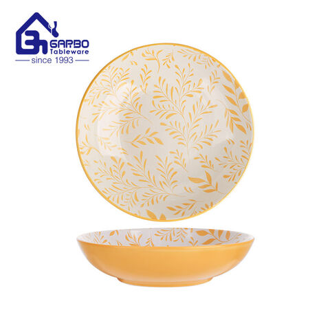 8 inch printing stoneware soup bowl with outwall color glazed factory in China