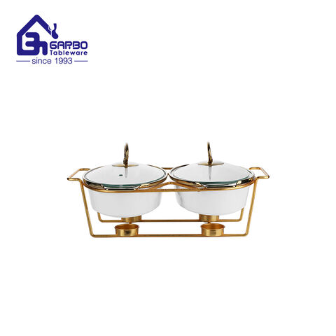 6PCS set electroplating porcelain casserole with iron holder for sale