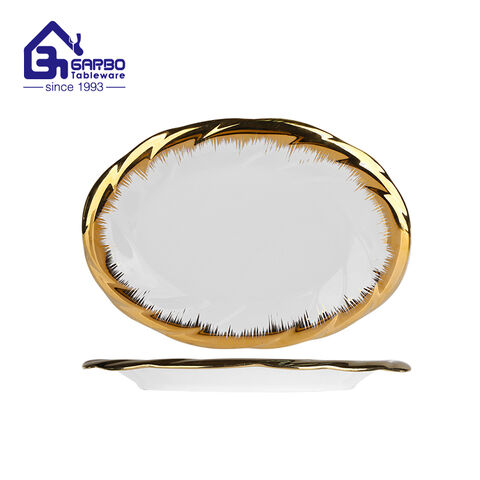 10 inch gold electroplating porcelain fish plate factory from China