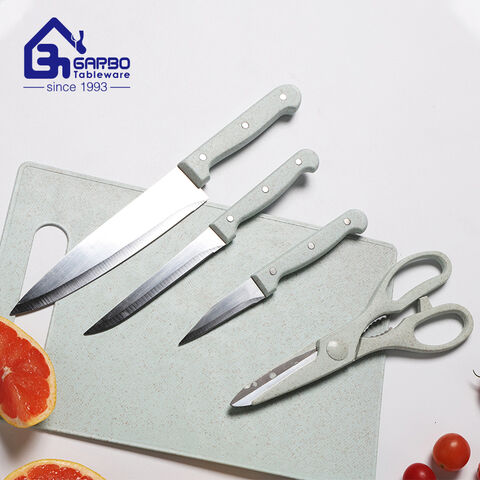 Garbo 5pcs Kitchen Knife Set Wheat Straw Handle Color Box Pack Wholesale Non-Stick Blade Stainless Steel Knives