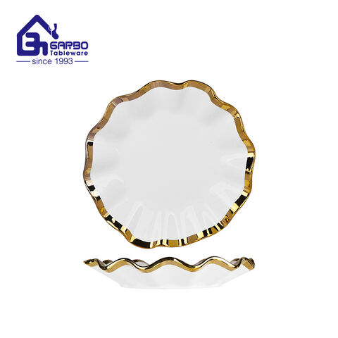 8.46 inch 820ml square ceramic bowl with electroplated gold rim for wholesale