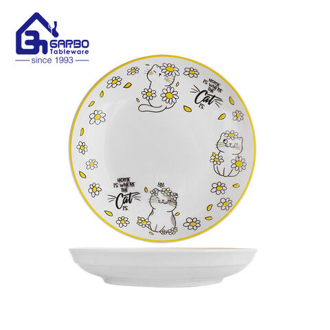 Made In China porcelain plate 8 inch ceramic dish with cute cate design