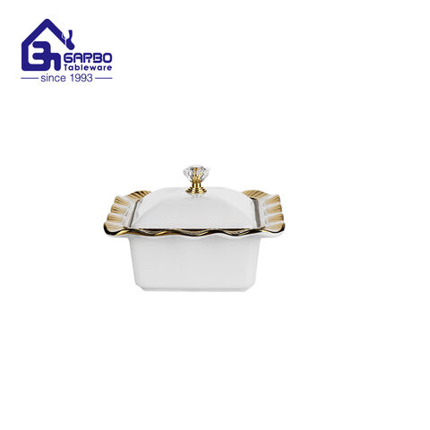 High-end 190ml square porcelain serving bowl with lids for sale