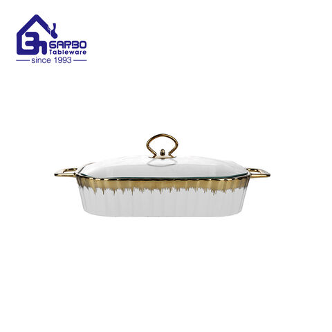 Durable Oven Safe Ceramic Casserole Bake Dish with Glass Cover