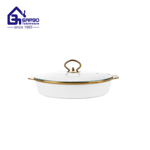 Durable Oven Safe Ceramic Casserole Bake Dish with Glass Cover