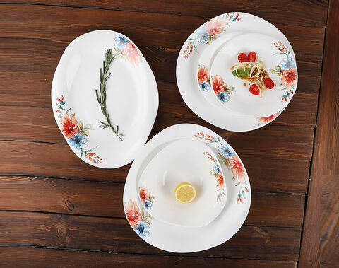 Eco-friendly irregular shape opal glass dinnerware set with decorative for home daily use