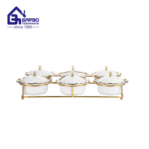 6pcs Reinforced Porcelain Bowl with Lid and stainless steel rack factory in China