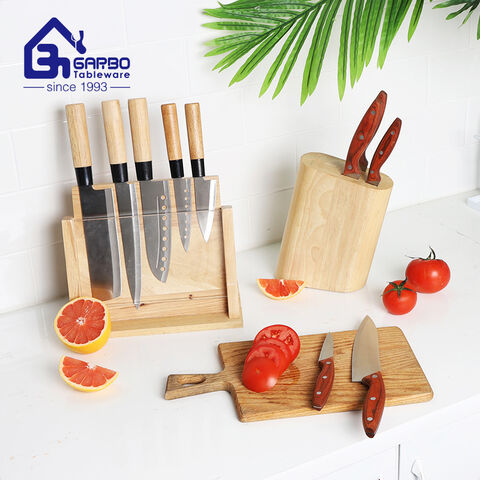 420SS 5 Pieces Knife Set with Wooden Block Dishwasher Safe Stainless Steel Bread Knife with Sharp Blade