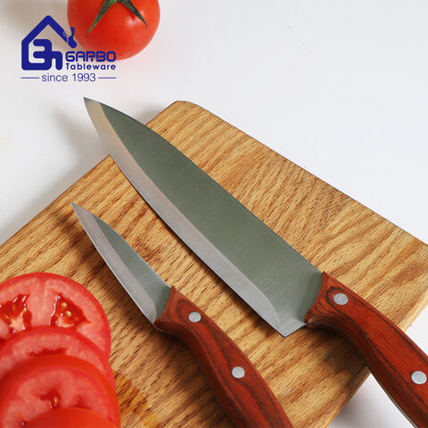 420SS 5 Pieces Knife Set with Wooden Block Dishwasher Safe Stainless Steel Bread Knife with Sharp Blade