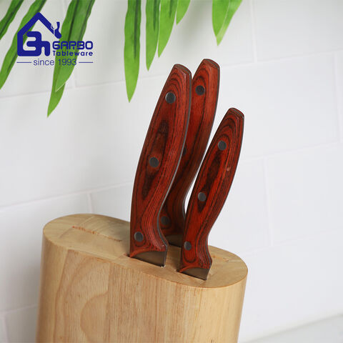 420SS 5 Pieces Knife Set with Wooden Block Dishwasher Safe Stainless Steel Bread Knife with Sharp Blade