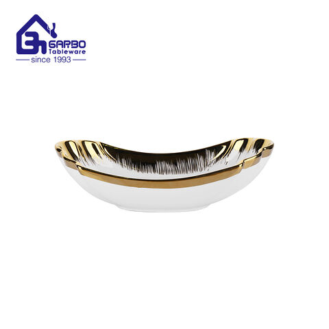 New Arrival Rectangle Shape Ceramic Plate with Eletroplating Golden Design