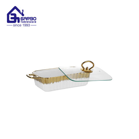 New Arrival Rectangle Shape Ceramic Plate with Eletroplating Golden Design