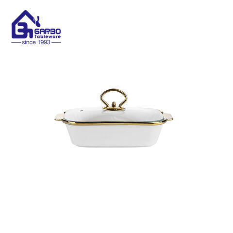 690ml rectangle reinforced porcelain casserole bowl with lid factroy from China