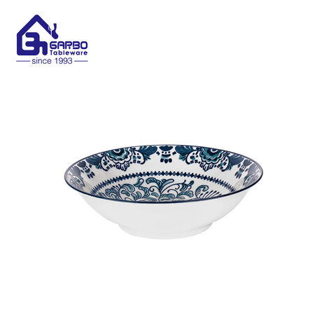 Made in China 8 inch porcelain 850ml blue printing flower ceramic salad bowl noodle bowl 