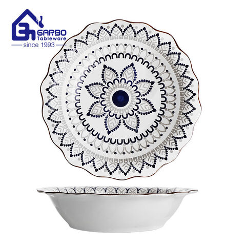 Made in China 8 inch porcelain 850ml blue printing flower ceramic salad bowl noodle bowl 