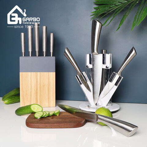 China Factory The Best Stainless Steel Knife Set with Wooden Base