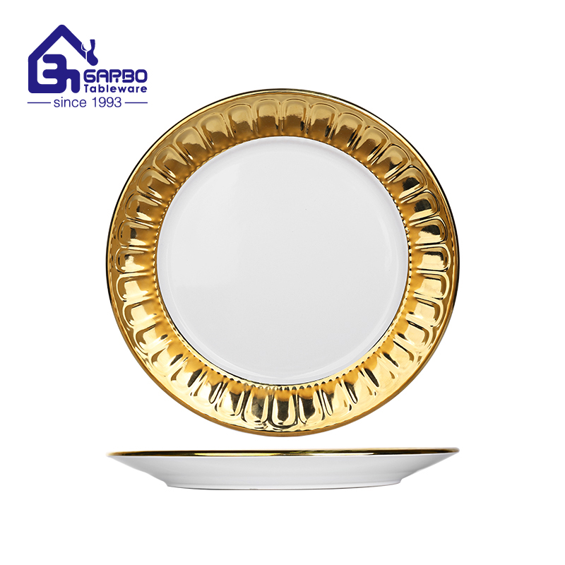 Round Shape Stoneware Plate Home Decor Golden Ceramic Plate
