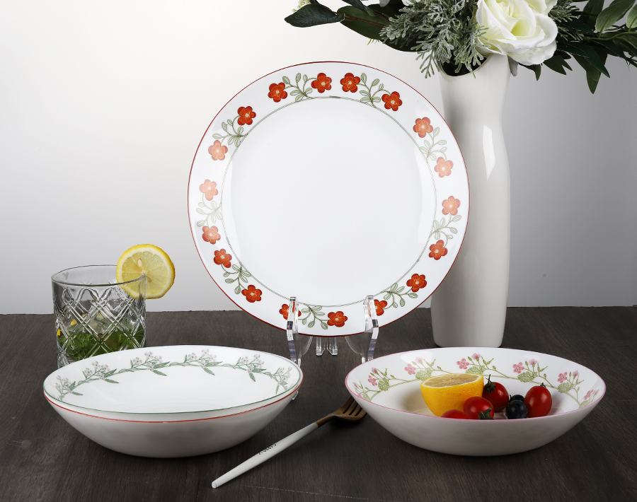 Classical home tableware opal dinner plate bulk soup plate with decoration