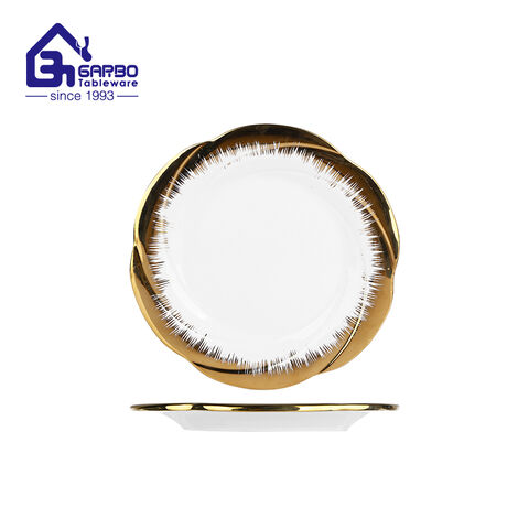 Gold rim square shape 9inch flat serving plate for wholesale