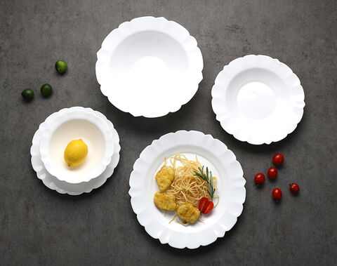 Promotion new design pure white opal glass dinner plate 10.5 inch sunflower shape