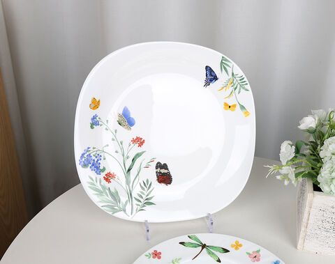 China factory direct OEM flower decor square dinner plate 11'' opal glasses