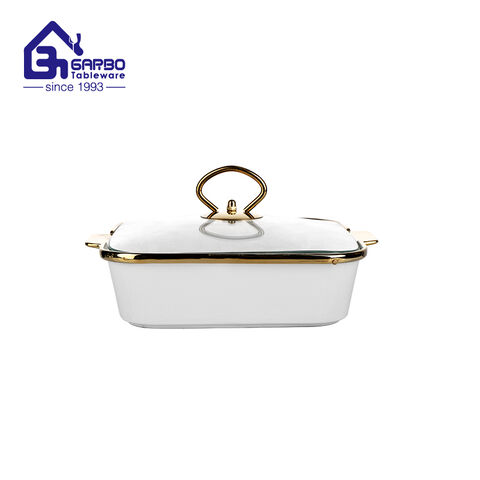 China made Rectangle shape porcelain baking pan ceramic bakware with cover 