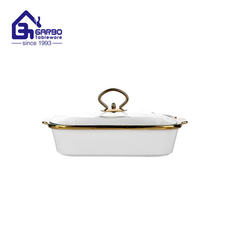 China made Rectangle shape porcelain baking pan ceramic bakware with cover 