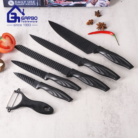 Stainless Steel Black Blade Spray Non-stick Paint 6 pieces Kitchen Knife Set