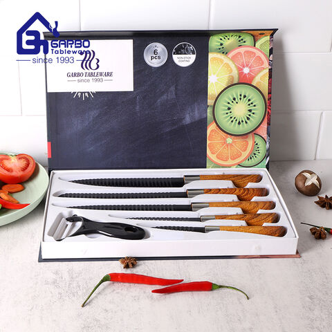 Factory Wholesale Professional Chef Knife Set 6 Piece Customized Spary Wooden Kitchen Knife Set