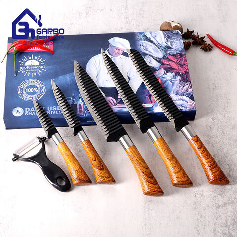 Factory Wholesale Professional Chef Knife Set 6 Piece Customized Spary Wooden Kitchen Knife Set