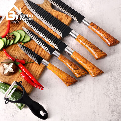 Factory Wholesale Professional Chef Knife Set 6 Piece Customized Spary Wooden Kitchen Knife Set