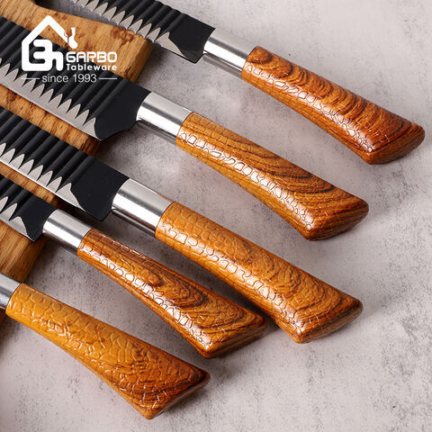 Factory Wholesale Professional Chef Knife Set 6 Piece Customized Spary Wooden Kitchen Knife Set