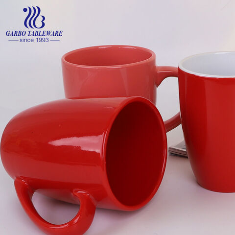 440ml ceramic stoneware mug with red color glazed for wholesale