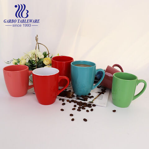 Stoneware green milk mug 355ml with comfortable handle for wholesale 